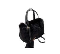 XUMKFJRE Sac fourre-tout en peluche Sac fourre-tout en fausse fourrure patchwork cuir femme seau peluche sacs à main dames bandoulière brillant pour le Shopping(Black)