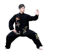 XUMKFJRE Tenue de Tai Chi d'automne Noire for Hommes et Femmes avec Dragon brodé, Tenue de Performance et d'entraînement for Le Tai Chi(XXXL)