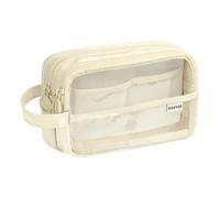 XUMKFJRE Trousse à Crayons Transparente 5 Compartiments, Grande capacité, Faire soi-même, Mignonne, multifonctionnelle, Fournitures Scolaires et de Bureau pour l'école, Le collège et Le Bureau(Beige)