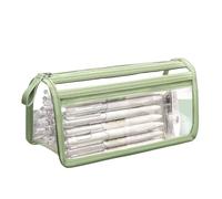 XUMKFJRE Trousse à Crayons Transparente en PVC, étanche, Grande capacité, Double Couche, Trousse de Maquillage, Sac Rangement for Fournitures Scolaires pour l'école, Le collège et Le Bureau(Green)