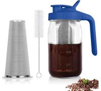 Xummi Cafetière à froid Cold Brew - 1,8 l - Couvercle avec poignée et filtre en acier inoxydable - Pour café et thé infusés à froid - Bleu