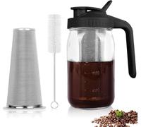 Xummi Cafetière à froid Cold Brew - 1,8 l - Couvercle avec poignée et filtre en acier inoxydable - Pour café et thé infusés à froid - Noir
