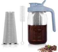 Xummi Cafetière à froid Cold Brew - 1,8 l - Couvercle avec poignée et filtre en acier inoxydable - Pour café et thé infusés à froid - Gris