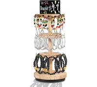 Xummi Support de bracelet rotatif 3 niveaux, panneau d'affichage, rangement de bijoux, étagère à bijoux rustique, porte-clés, présentoir bois naturel