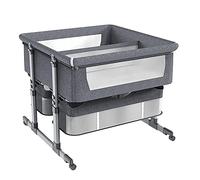XUMOUDDIAN Lit de Voyage pour Berceau de Couchage, lit de co-Dodo, paroi latérale Pliable, réglage de la Hauteur sur 6 Niveaux et Roue Universelle silencieuse, pour bébé Jumeaux, Gris Happy