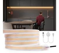 XUNATA COB Lumière au néon LED avec détecteur de mouvement, 320leds/m Haute densité Super Lumineux Bandeau LED, IP67 étanche, Diffusion Flex Band LED flexible (Blanc chaud, 4M)