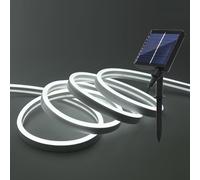 XUNATA Lumière au néon LED Solaire, 2835 120LEDs/m Etanche IP65, Alimentation USB/solaire LED bande Néon lumière, 8 modes, Flexible Bande lumière pour Clôture, Jardin & Cour (Blanc, 1M)