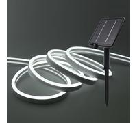 XUNATA Lumière au néon LED Solaire, 2835 120LEDs/m Etanche IP65, Alimentation USB/solaire LED bande Néon lumière, 8 modes, Flexible Bande lumière pour Clôture, Jardin & Cour (Blanc, 3M)