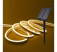 XUNATA Lumière au néon LED Solaire, 2835 120LEDs/m Etanche IP65, Alimentation USB/solaire LED bande Néon lumière, 8 modes, Flexible Bande lumière pour Clôture, Jardin & Cour (Blanc chaud, 5M)