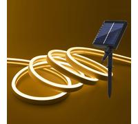 XUNATA Lumière au néon LED Solaire, 2835 120LEDs/m Etanche IP65, Alimentation USB/solaire LED bande Néon lumière, 8 modes, Flexible Bande lumière pour Clôture, Jardin & Cour (Blanc chaud, 1M)