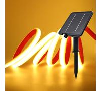 XUNATA Lumière au néon LED Solaire, Bande LED COB IP65 Etanche Néon Extérieur, 8 modes, 320 LEDS/M Flexible Bande lumière pour Clôture, Jardin & Cour (Blanc chaud, 9M)