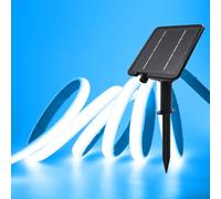 XUNATA Lumière au néon LED Solaire, Bande LED COB IP65 Etanche Néon Extérieur, 8 modes, 320 LEDS/M Flexible Bande lumière pour Clôture, Jardin & Cour (Bleu glacé, 1M)