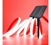 XUNATA Lumière au néon LED Solaire, Bande LED COB IP65 Etanche Néon Extérieur, 8 modes, 320 LEDS/M Flexible Bande lumière pour Clôture, Jardin & Cour (Rouge, 1M)