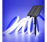 XUNATA Lumière au néon LED Solaire, Bande LED COB IP65 Etanche Néon Extérieur, 8 modes, 320 LEDS/M Flexible Bande lumière pour Clôture, Jardin & Cour (Bleu, 10M)