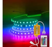 XUNATA Ruban à LED RGB 1M, AC 220V 5050 60leds / m IP65 étanche, Bande LED Haute Luminosité LED Strip Light avec Contrôleur étanche + Télécommande à 24 Touches