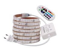 XUNATA Ruban à LED RGB, AC 220V 230V 5050 120leds / m IP65 étanche, Strip Flexible Bande, Pas d'auto-adhésif, LED Strip Light avec changement de 24 Touches Télécommande (15M)