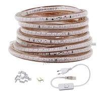 XUNATA Ruban Led, 220V-240V Bande LED Avec Interrupteur, 3014 120leds/m IP65 étanche Strip Led, Bleu Flexible Bande lumière Pour Décoration Hôtel Mariage Fête (Bleu,7M)
