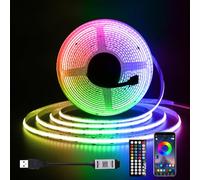 XUNATA Ruban Led COB Autocollant, 5V COB RGB Bluetooth LED Bandeau flexible Ruban Smart App Control, Synchronisation musicale, avec télécommande, pour Escalier, Chambre, Noël, Fête, etc (4M)