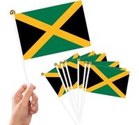 Xunerloy Lot de 20 drapeaux de la Jamaïque sur bâtons pour décorations de fête, fête de la culture, événements sportifs, jardin, rue, intérieur et extérieur - 21 x 14 cm