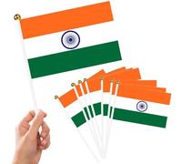 Xunerloy Lot de 20 drapeaux indiens portatifs de 21 x 14 cm sur bâtons pour décorations de fête pour la fête de la culture, événements sportifs, jardin, rue, décorations d'intérieur et d'extérieur