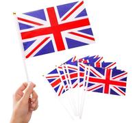 Xunerloy Lot de 50 drapeaux Union Jack britannique sur bâtons pour la fête de la culture, événements sportifs, jardin, rue, décoration intérieure et extérieure - 21 x 14 cm