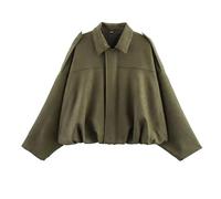 Xunger Blouson aviateur en daim synthétique pour femme - Manteau de pilote à revers décontracté surdimensionné à manches longues - Vêtement d'extérieur tendance, vert, Medium