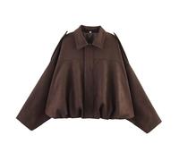 Xunger Blouson aviateur en daim synthétique pour femme - Manteau de pilote à revers décontracté surdimensionné à manches longues - Vêtement d'extérieur tendance, café, Taille M