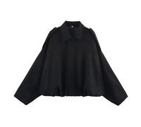 Xunger Blouson aviateur en daim synthétique pour femme - Manteau de pilote à revers décontracté surdimensionné à manches longues - Vêtement d'extérieur tendance, noir, Taille L