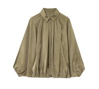 Xunger Blouson bomber bouffant surdimensionné streetwear décontracté manches chauve-souris col à revers fermeture éclair sur le devant chemises plissées pour femme, vert, Medium