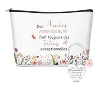 Xuniea 2 Pièces Cadeau pour Tata Porte Clés avec Coeur et Fleurs Trousse à Cosmétiques Amies Formidables Font Toujours des Tatas Exceptionnelles pour Idée Annonce Grossesse Tante