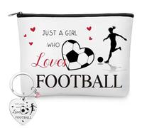 Xuniea 2 Pièces Cadeaux Football Just a Girl Who Loves Football Football Porte-Clés Trousse de Toilette Cadeaux Footballeurs Anniversaire Noël pour Femmes Famille Amies Sœurs