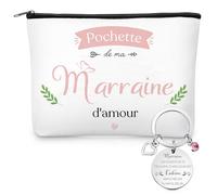 Xuniea 2 Pièces Cadeaux pour Marraine Cadeau Marraine Trousse et Porte Clé Pochette pour Baptême Demande Noël Anniversaire