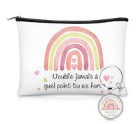 Xuniea 2 Pièces Set Trousse à Maquillage Inspirant Arc-en-Ciel Porte-Clé Motivationnelle Trousse à Cosmétiques Encourageante Cadeau Original pour Dames Noël Meilleur Ami Anniversaire Amitié Collègue