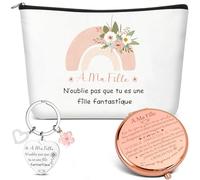 Xuniea 3 Cadeaux pour Ma Fille Inclure Trousses de Maquillage à Fermeture Éclair Porte-Clés avec Pendentif Fleur et Miroir de Poche Cadeau 18 Ans Fille Mariage Noël