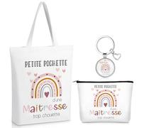 Xuniea 3 Pcs Set de Cadeau de Remerciement à Crèche de Fin d'Année Cadeau pour Maîtresse d'École Sac Fourre-Tout + Pochette de Maquillage + Porte-Clés Merci pour Remise des Diplômes de Maternelle