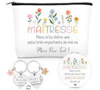 Xuniea 3 Pièces Cadeau Merci Maîtresse Inclure 1 Trousse de Maquillage pour Maîtresse, 1 Miroir de Maquillage avec Une Loupe et 1 Porte-Clés Gravé Double Face Cadeau pour Professeur Enseignant