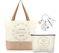 Xuniea 3 Pièces Idée Cadeaux pour Infirmière Sac Fourre-Tout Trousse de Toilette Porte-Clés avec Stéthoscope Seringue Fleur Cadeau pour Merci Aide Soignante Noël Nouvel An Journée des Infirmières
