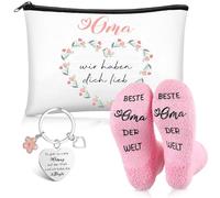 Xuniea 3 Pièces Set Cadeaux de Grand-Mère Trousse de Maquillage Chaussettes Beste Oma Der Welt Porte-Clés pour Grand-Mère Maman Anniversaire Noël Fête des Mères