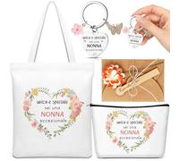 Xuniea 4 Pièces Coffret Cadeau pour Grand-Mère Contenu 1 Sac en Toile 1 Trousse à Maquillage 1 Porte-Clés Fleur 1 Carte de Vœux Cadeaux d'Anniversaire Noël Fête des Mères Fête des Grands-Mères