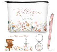 Xuniea 5 Pièces Set Cadeau d'Adieu pour Collègue Trousse de Maquillage Porte-Clés Ange Gardien Stylo à Bille Carte de Remerciement avec Enveloppe Cadeau de Remerciement pour Collègue