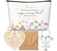 Xuniea 5 Pièces Set de Cadeau pour Meilleure Amie Sœur 1 Trousse à Maquillage 1 Porte-Clés Puzzle 1 Cœur en Bois 1 Morceau Ficelle 1 Enveloppe Idées Cadeaux pour Noël Anniversaire Amitié Remerciement