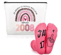 Xuniea Cadeau Anniversaire Femme 18 Ans - Trousse Maquillage & Chaussettes 2008, Idée Cadeau Originale Humour Femme Née en 2008, Set Accessoire 18e Anniversaire