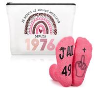 Xuniea Cadeau Anniversaire Femme 50 Ans - Trousse Maquillage & Chaussettes 1976, Idée Cadeau Originale Humour Femme Née en 1976, Set Accessoire 50e Anniversaire