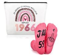 Xuniea Cadeau Anniversaire Femme 60 Ans - Trousse Maquillage & Chaussettes 1966, Idée Cadeau Originale Humour Femme Née en 1966, Set Accessoire 60e Anniversaire