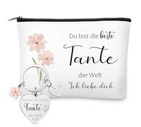 Xuniea Cadeau de Tante y Compris Tante Je T'aime Porte-Clés Coeur Trousse à Cosmétiques Cadeau d'Anniversaire pour Tante pour Noël Thanksgiving(Du bist die beste Tante)