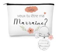 Xuniea Cadeau pour Marraine - Trousse à Maquillage & Porte-Clés avec Message « Tata, veux-tu être ma marraine ? » - Demande ou Annonce de Marraine pour Baptême, Communion, Anniversaire ou Noël