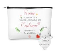 Xuniea Cadeau pour Soeur Petite Pochette de Maquillage avec Porte-Clés d'Amitié Trousse de Toilette pour Voyage Surprise Noël Idée Cadeau d'anniversaire pour Femme Fille Meilleure Amie Super BBF