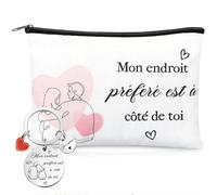 Xuniea Cadeau Saint-Valentin “Mon Endroit Préféré Est à Côté de Toi” - Pochette Cosmétique en Toile & Porte-Clés pour Copine, Amoureuse ou Fiancée, Idéal pour Attentions Affectueuses