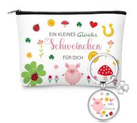 Xuniea Cadeaux Bonne Chance Porte-Clés Porte-Bonheur Feuilles de Trèfle Trousse Cosmétique Cochon Porte-Bonheur Cadeau d'Encouragement Merci pour Amie Anniversaire Noël Cadeau d'Adieu aux Collègues