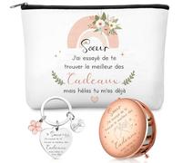 Xuniea Cadeaux de Noël pour Sœur 1 Sac à Cosmétiques de Voyage 1 Miroir de Poche et 1 Porte-Clés avec Texte Cadeaux d'anniversaire pour Sœurs, Amies, Collègues